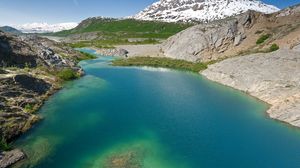 Preview wallpaper lake, mountains, water, blue, snow