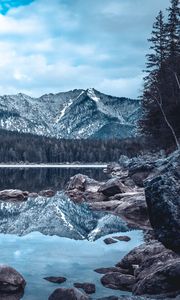 Preview wallpaper lake, mountains, winter, reflection