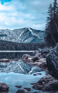 Preview wallpaper lake, mountains, winter, reflection