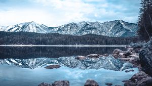 Preview wallpaper lake, mountains, winter, reflection