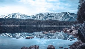 Preview wallpaper lake, mountains, winter, reflection