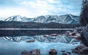 Preview wallpaper lake, mountains, winter, reflection