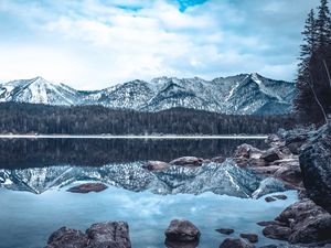 Preview wallpaper lake, mountains, winter, reflection