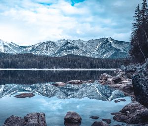 Preview wallpaper lake, mountains, winter, reflection