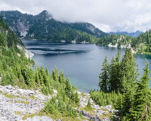 Preview wallpaper lake, nature, mountains, trees