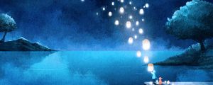 Preview wallpaper lake, night, lanterns, silhouette, art