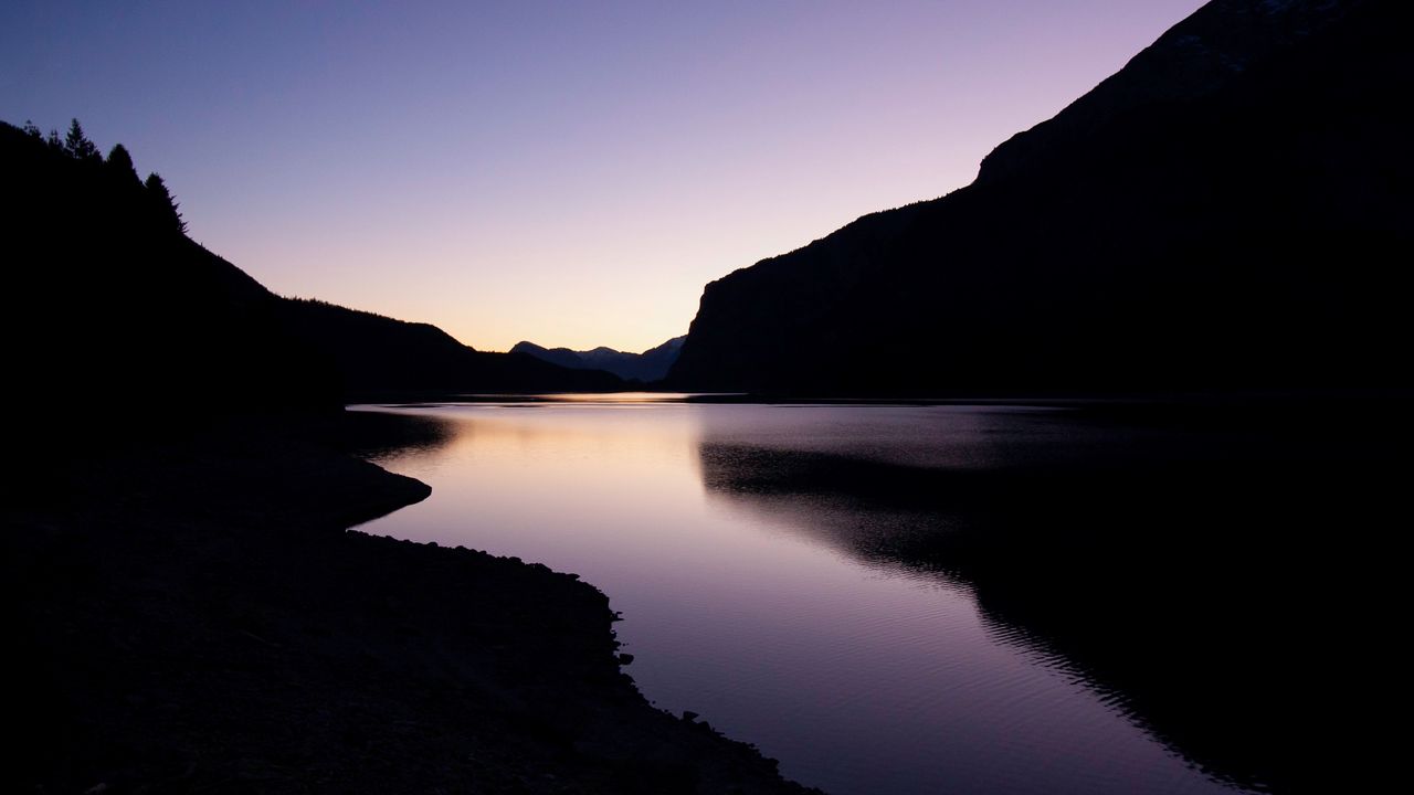 Wallpaper lake, night, reservoir, hills, dark