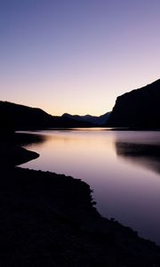 Preview wallpaper lake, night, reservoir, hills, dark