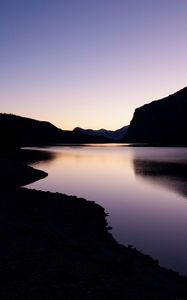 Preview wallpaper lake, night, reservoir, hills, dark