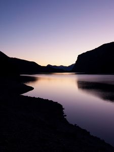 Preview wallpaper lake, night, reservoir, hills, dark