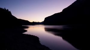 Preview wallpaper lake, night, reservoir, hills, dark