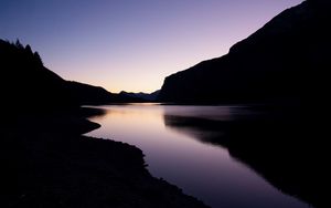 Preview wallpaper lake, night, reservoir, hills, dark