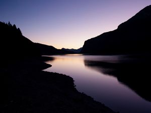 Preview wallpaper lake, night, reservoir, hills, dark