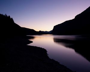 Preview wallpaper lake, night, reservoir, hills, dark