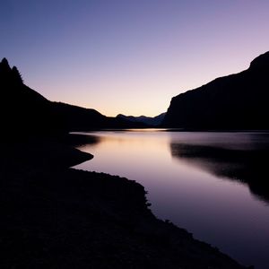 Preview wallpaper lake, night, reservoir, hills, dark