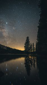 Preview wallpaper lake, night, starry sky, landscape, dark