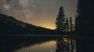 Preview wallpaper lake, night, starry sky, landscape, dark