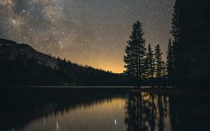 Preview wallpaper lake, night, starry sky, landscape, dark