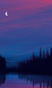 Preview wallpaper lake, night, starry sky, landscape, art