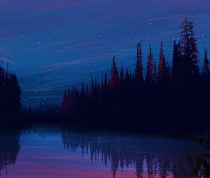Preview wallpaper lake, night, starry sky, landscape, art