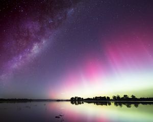 Preview wallpaper lake, night, stars, starry sky, milky way, dark