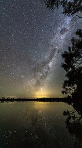 Preview wallpaper lake, northern lights, stars, night