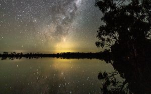 Preview wallpaper lake, northern lights, stars, night