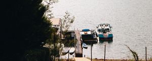 Preview wallpaper lake, pier, boats, shore, nature