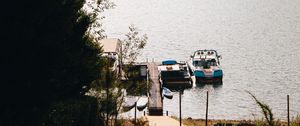 Preview wallpaper lake, pier, boats, shore, nature