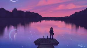 Preview wallpaper lake, pier, silhouette, night, loneliness, art