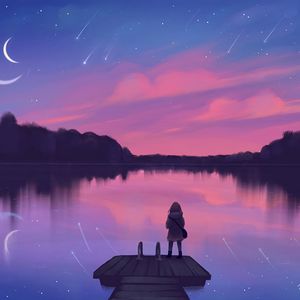 Preview wallpaper lake, pier, silhouette, night, loneliness, art