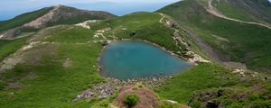 Preview wallpaper lake, plain, hills, grass, landscape