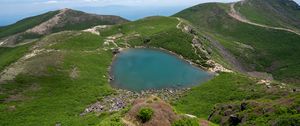 Preview wallpaper lake, plain, hills, grass, landscape