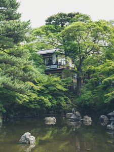 Preview wallpaper lake, pond, japan, building