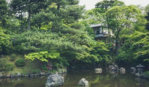 Preview wallpaper lake, pond, japan, building