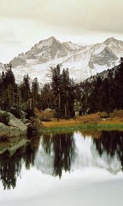 Preview wallpaper lake, pond, mountains, grass, autumn