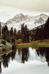 Preview wallpaper lake, pond, mountains, grass, autumn