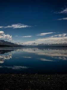 Preview wallpaper lake pukaki, mountains, skyline, new zealand