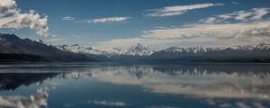 Preview wallpaper lake pukaki, mountains, skyline, new zealand