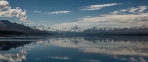 Preview wallpaper lake pukaki, mountains, skyline, new zealand