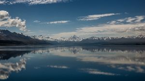 Preview wallpaper lake pukaki, mountains, skyline, new zealand