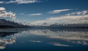 Preview wallpaper lake pukaki, mountains, skyline, new zealand