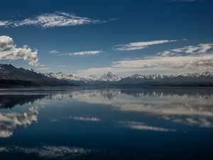 Preview wallpaper lake pukaki, mountains, skyline, new zealand