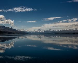 Preview wallpaper lake pukaki, mountains, skyline, new zealand