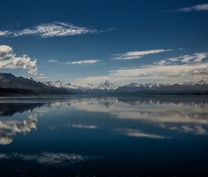 Preview wallpaper lake pukaki, mountains, skyline, new zealand