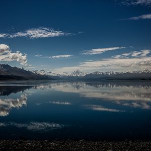 Preview wallpaper lake pukaki, mountains, skyline, new zealand