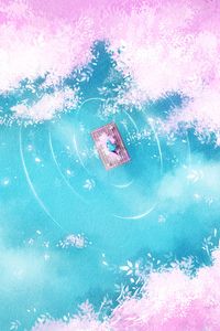 Preview wallpaper lake, raft, silhouette, shore, art