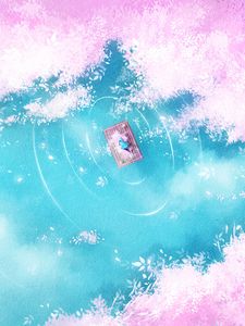 Preview wallpaper lake, raft, silhouette, shore, art