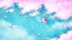 Preview wallpaper lake, raft, silhouette, shore, art