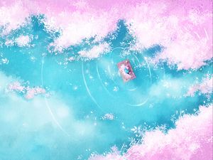 Preview wallpaper lake, raft, silhouette, shore, art